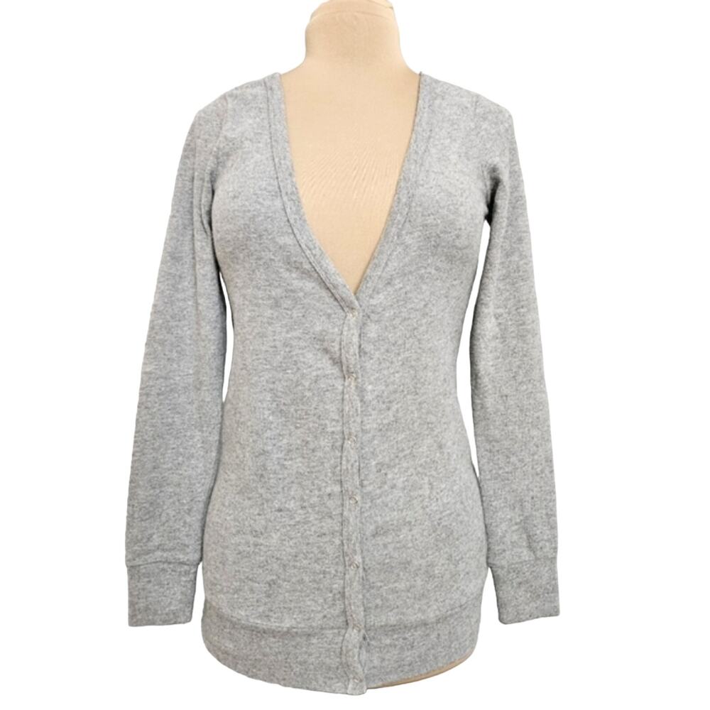 Tresics Gray Plunge V Neck Cardigan Sweater Long Sleeve Sz S Button Front Casual